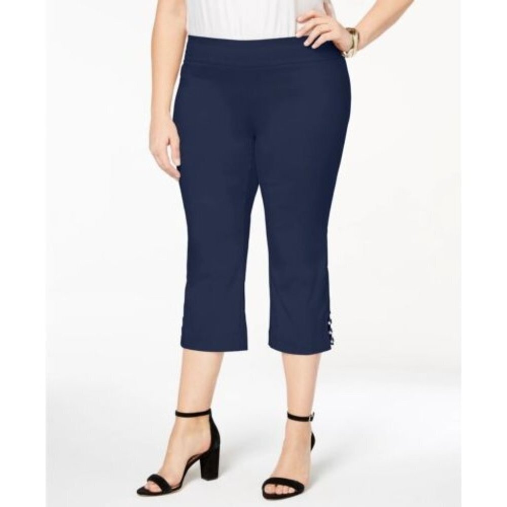 NWT JM Collection Lattice-Inset Capri Pants Size 4X Navy Blue